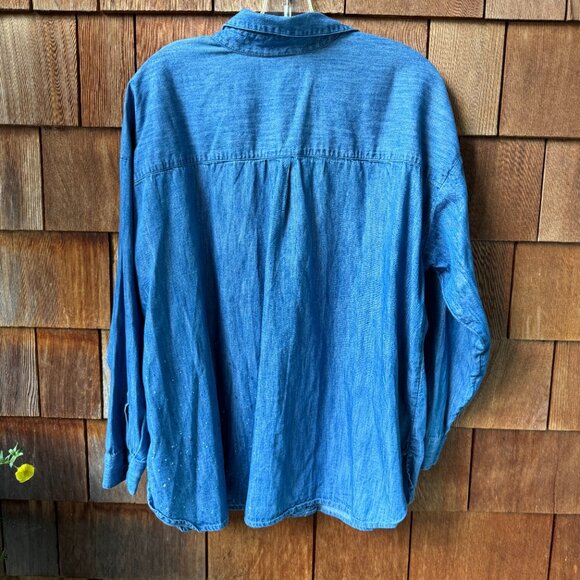 J.Jill Denim Blue Chambray Paint Splatter Button Down Shirt in Womens X-Large - Picture 5 of 9